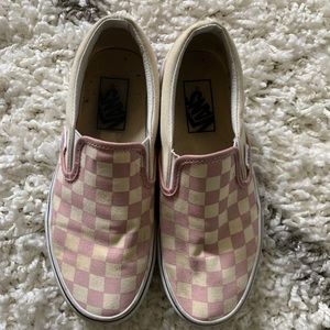 Pink checkered slip on vans